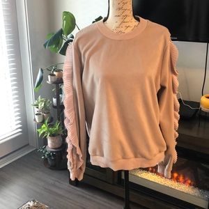 Suede Ruffle Sleeve Sweater